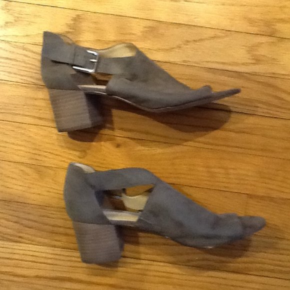 Gray Suede Open Toe Booties - Picture 4 of 5